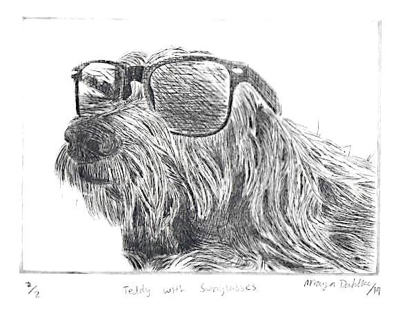 Drypoint Image of a dog.