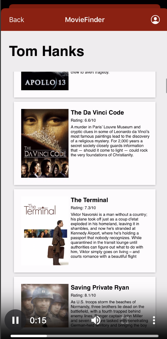 MovieFinder App Page 2.